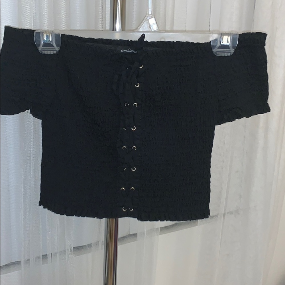 Black illusion Lace Up off the shoulder top